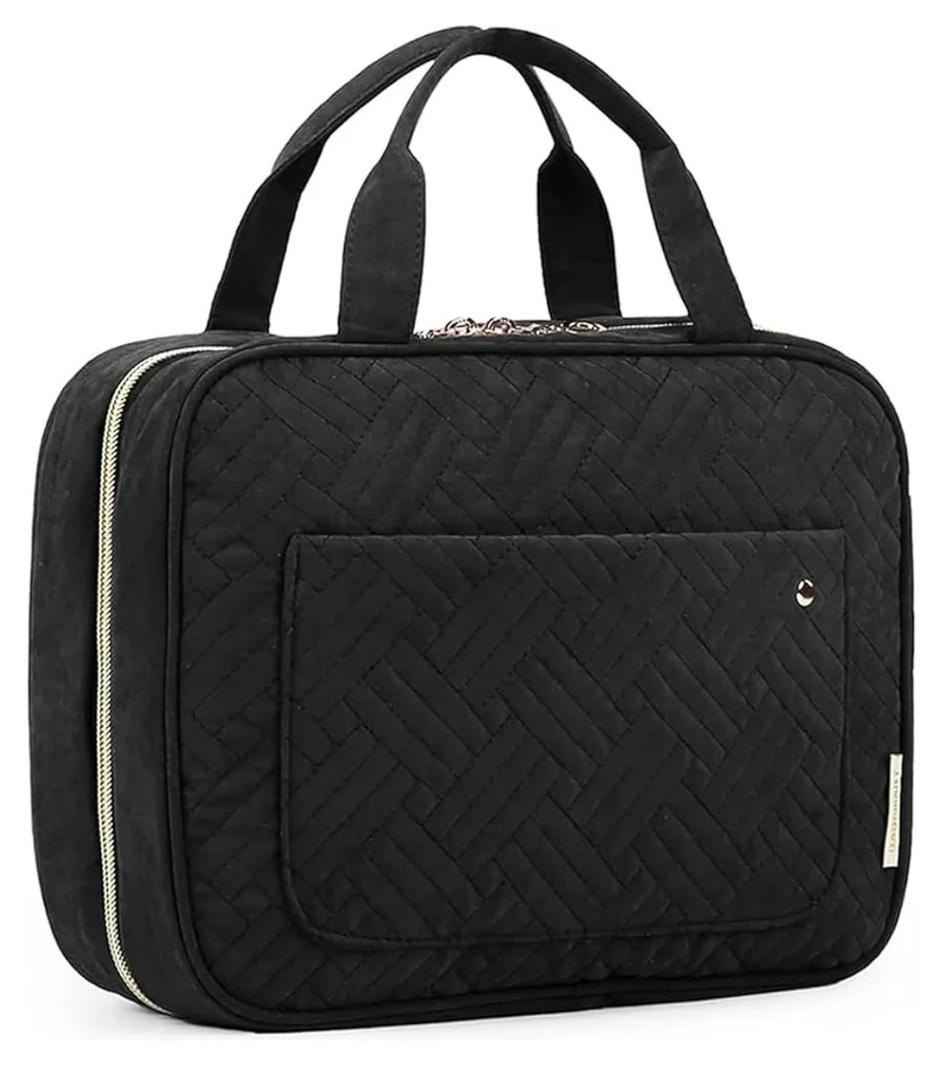 BAGSMART Toiletry Bag Travel Bag with Hanging Hook, Water-resistant Makeup Cosmetic Bag Travel Organizer for Accessories, Shampoo, Full-size Container, Toiletries (Black, Medium)Amazon's Choice