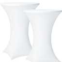 Cocktail Table Covers - 2 Pack 32x43 Inch Table Cloth - White Fitted Stretch Spandex Round High Top Tablecloth for Party, Bar, Birthday, Pub, Banquet, White-32"x43", 2