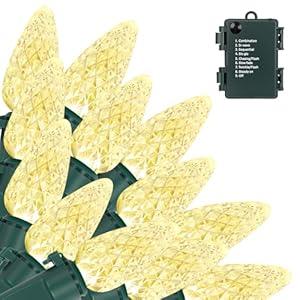 Brightever C3 Battery Operated Christmas Lights, 20FT 50LED Christmas Battery Powered String Lights with Timer & 8 Lighting Modes, Xmas Decor for Wreaths Room Patio Wedding Party, Warm White, 1-Pack
