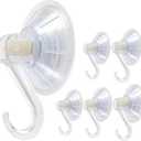 1st Choice 6 Pack Clear Plastic Suction Cup Hooks, Ultra Heavy Duty, Strong Power Lock, Vacuum Traceless, Smooth Waterproof Oil-Proof Wall Shower Kitchen Window Bathroom Holder