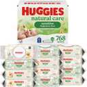 Huggies Natural Care Sensitive Baby Wipes, Unscented, Hypoallergenic, 99% Purified Water, 12 Flip-Top Packs (768 Wipes Total), Packaging May Vary