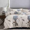 SLEEPBELLA Comforter Twin Size, 600 Thread Count Cotton Brown Branches and Blue Flowers Off-White Comforter Sets, Down Alternative Bedding Set 2Pcs(Twin, Off-White Botanical)