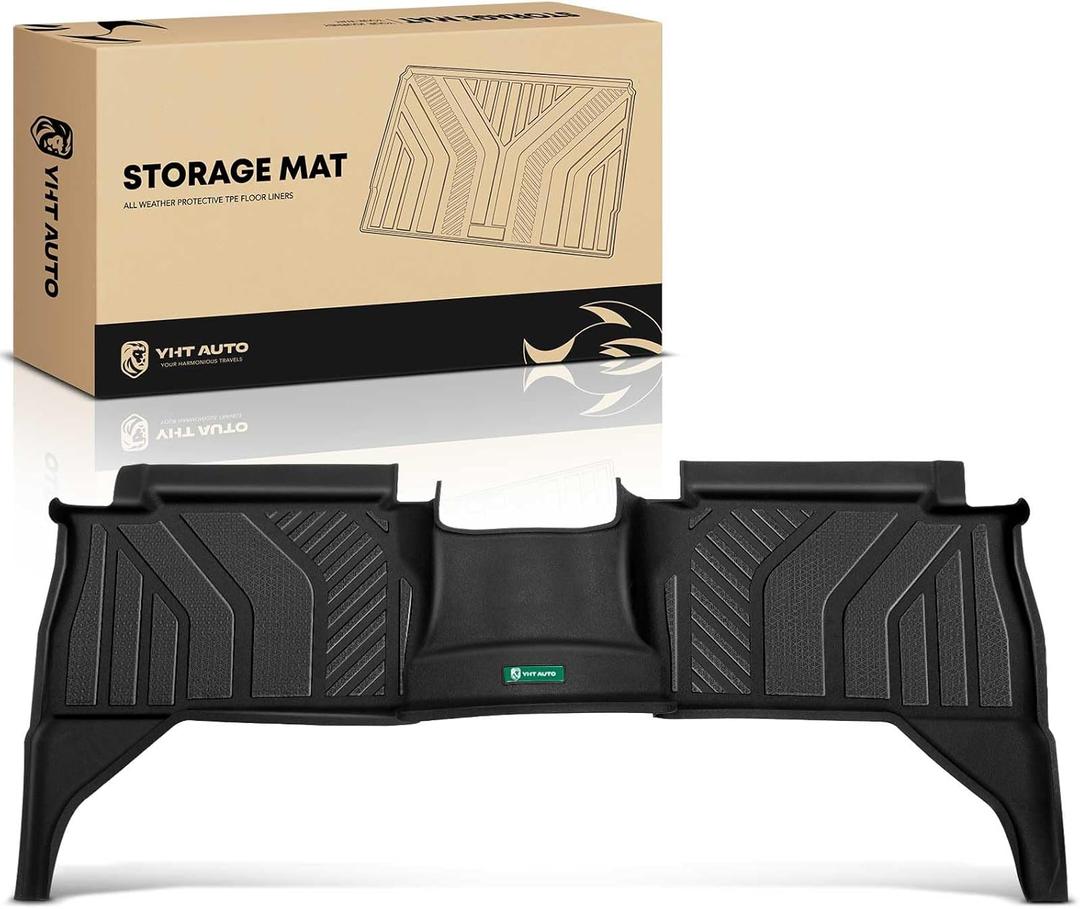 YHTAUTO Floor Mat Compatible with Toyota Tacoma 2024 2025 2026 (Crew/Double Cab Not Hybrid), TPE Floor Liners All-Weather Protection Custom Fit, 2nd Row, Black