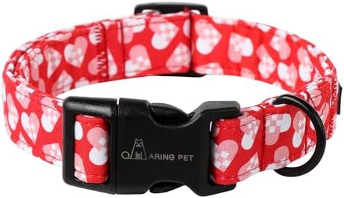ARING PET Valentine's Day Dog Collar-Cotton Heart Dog Collars, Adjustable Valentine Heart Pet Collars Puppy Collar with Quick Release Buckle for Girl&Boy Dogs