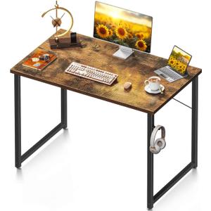 ODK 40" Computer Desk for Home Office, Office Table for Small Spaces, Writing Desk with Headphone Hooks, Pure Vintage