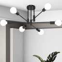 6-Light Sputnik Light Fixture, Solid Matte Black Mid-Century Modern Chandelier for Dining Room, Kitchen, Living Room, Bedroom