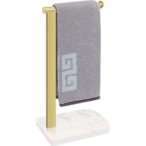 NearMoon Hand Towel Holder with Balanced Marble Base, 304 Stainless Steel Stand Towel Ring L Shape Hand Towel Rack Free-Standing Towel Bar for Bathroom Kitchen Countertop (Single Rod, Brushed Gold)