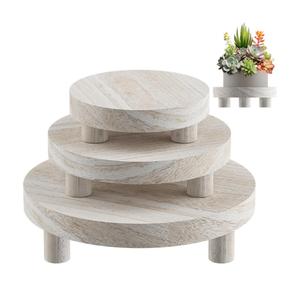 HAWHUV 3 Pcs Wood Plant Stand Indoor Outdoor, Round Wood Riser for Decor 6/8/10" Wooden Stool Display Stand Flower Pot Holder Small Planter Tray Modern Potter Decorative for Desktop Counter Room