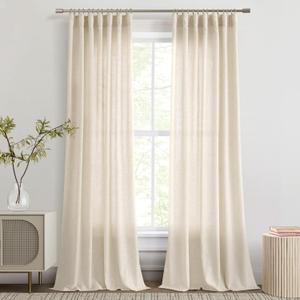 Joywell Beige Linen Curtains 84 Inches Long for Living Room 2 Panels Earthy Tan Burlap Flax Linen Drapes Semi Sheer Privacy Country Rustic Modern Farmhouse Neutral Curtain for Bedroom 84 inch, 52"W x 84"L (Pack of 2)