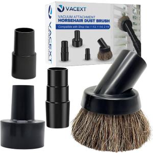 1.25 Inch Premium Soft Horse Hair Vacuum Brush Plus Vacuum Hose Adapter Kit Compatible with Shop Vac Hose 2-1/2'', 1-1/2'' & 1-1/4'' - Vacuum Attachment for Car Detailing, Furniture & Baseboards