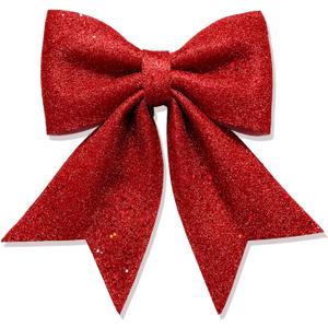 Large Red Glitter Ribbon Bow Tie Christmas Tree Party Decorations Xmas Decor Wreath Ornaments, 10" x 11"