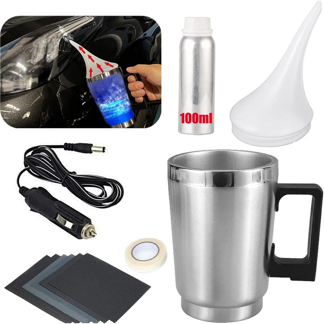Headlight Restoration Car Headlight Lens Scratch Repair Polish Tool with 100 ml Restoration Liquid,Auto Headlight Vapor Renovation Kit with UV Block Coat to Remove Yellowing/Scratch/Haze/Oxidation (Atomizer Cup Set)