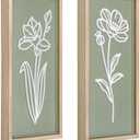 Parlor Boudoir 3D Wooden Floral Wall Art, Sage Green Boho Wall Decor, Rustic Farmhouse Hanging for Bathroom, Bedroom, Living Room or Kitchen (Set of 2)