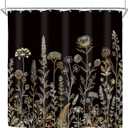 Riyidecor Black Gold Floral Wildflower Shower Curtain for Bathroom Decor 72Wx72H Golden Flower Botanical Plants Boho Vintage Rustic Art Printed Fabric Polyester Waterproof Women Girl Girly