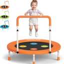 3FT Toddler Trampoline with Adjustable Handlebar, 36" Foldable & Spring-Free, Mini Kids Indoor Outdoor Trampoline for Ages 1-6, Noiseless Jumping Mat, Safe & Sturdy Design, Supports Up to 100 lbs