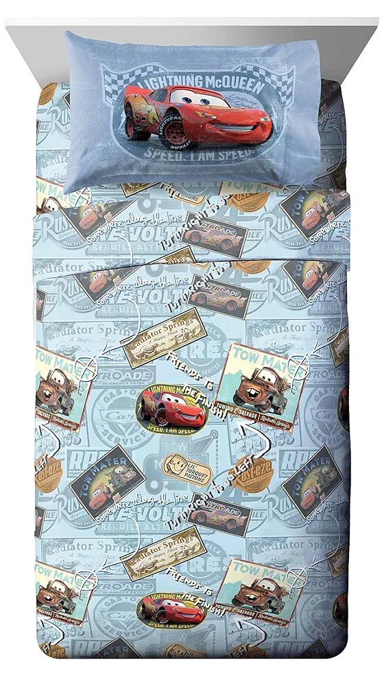 Jay Franco Disney Pixar Tune Up 3 Piece Twin Sheet Set, Blue-Cars