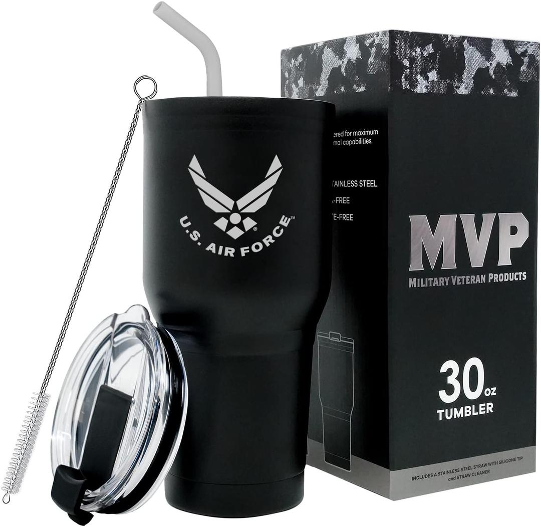 Military Gift Shop 30 oz Air Force Coffee Travel Mug | Double Wall Vacuum Insulated Coffee Tumbler | Stainless Steel Coffee Mug With Lid & Straw | Air Force 30oz Tumbler