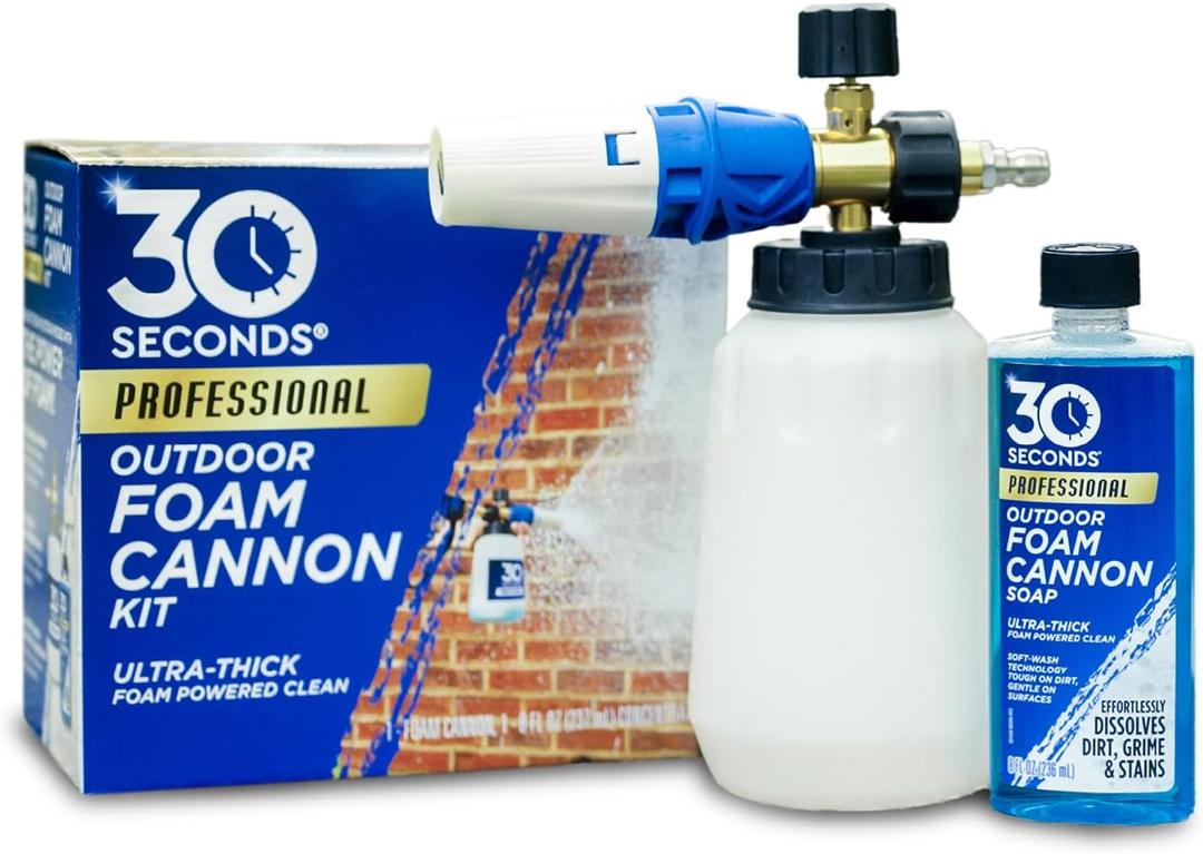 30 SECONDS Foam Cannon Kit  Pressure Washer Sprayer + 8 fl. oz. Soap  Foaming Cleaner for Siding, Decks, Driveways & Outdoor Surfaces