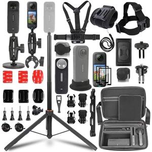 PellKing Accessories Kit for insta360 X4,Included Carrying Case with Belt,2 Pcs Metal 1/4" Adapter,Handlebar Mount,Magnetic Mount,53in Selfie Stick,Chest Strap,Head Strap,Backpack Clip,and Others