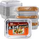 Ezsart Aluminum Pans with Clear Lids - 50 Pack 2.25LB Capacity Disposable Pans with Plastic Dome Lids, 8.5x6 Heavy Duty Tin Foil Pans for Cake Baking, Cooking, Heating, Storing, Prepping Food