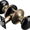 NCL Black Door Knobs, Door Knob Interior, Porcelain Round Door Levers, Antique Brass Privacy Door Handles, Door Locks for Bedroom and Bathroom
