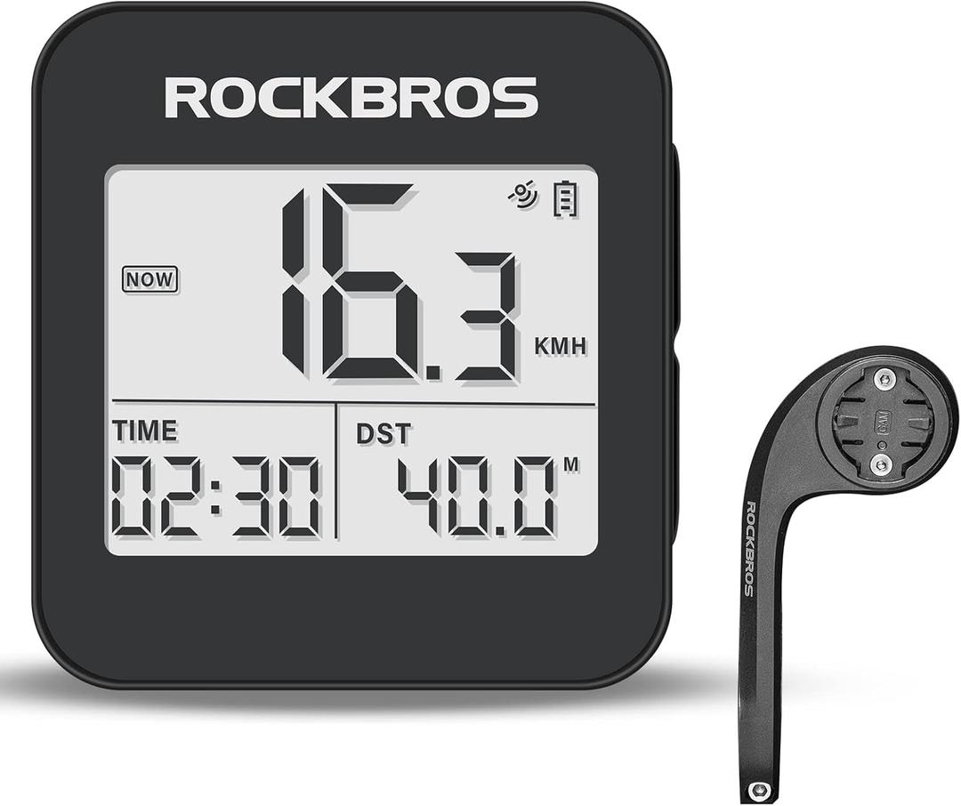 ROCKBROS GPS Bike Computer with Mount, Cycling Computer with Automatic Backlight, Bicycle Odometer IPX6 Waterproof and 600mAH Battery Large Display Screen