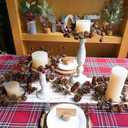 Winlyn 4 Pcs Christmas Jingle Bells Candle Rings Rusty Bells and Stars Wreaths Burgundy Berries 4.1" Center Mini Decorative Wreaths for Primitive Farmhouse Holiday Home Table Decoration Centerpiece