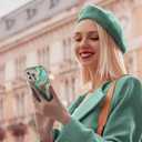 SHEDEER for iPhone 15 Pro MAX Case with Glitter Camera Protector & Screen Protector, Anti-Yellowing Chic Pattern, Shockproof Drop Protection Anti-Scratch Phone Cover 15 Pro MAX 6.7'', Dream Green