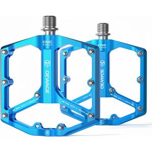 Road/Mountain Bike Pedals - 3 Bearings Bicycle Pedals - 9/16 CNC Machined Flat Pedals with Removable Anti-Skid Nails (Blue)