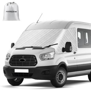 RV Windshield Cover for Ford Transit 150 250 350 350HD 2015-2026, RV Front Window Sunshade Cover, for UV Protection & Privacy Shield, Silver with Mirror Cutouts