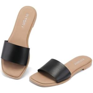 FITORY Women's Slide Sandals Fashion Square Open Toe with Cushioned Footbed Slippers for Beach Size, 6