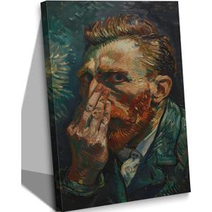 Funny Bathroom Canvas Wall Art Self Portrait Impressionist Poster Print Humorous Pinching Nose Painting Vintage Abstract Picture Wall Decor for Bedroom Living Room Office Bathroom 16x24in Framed