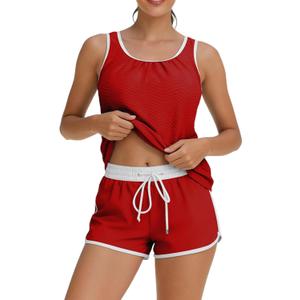 Tankini Swimsuit for Women Summer Trendy 2026 | Modest Tummy Control 2 Piece Bathing Suits, Sporty Swimsuits for Women with Shorts for Athletic,Competition,Surfing (Red, M)