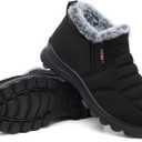 SHIBEVER Womens Snow Boots Ankle Booties Waterproof Winter Boots Synthetic Leather Side Zip Fashion Boots (10, Black)