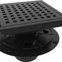 6 Inch Square Shower Floor Drain with Flange,Quadrato Pattern Grate Removable,Food-Grade SUS 304 Stainless Steel,Watermark&CUPC Certified,Matte Black