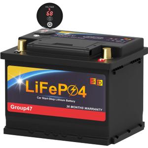 LiFePO4 Lithium Car Battery Start and Stop, 12.8V 576WH 600CCA Group 47 Automotive for Car, Starter Battery, Plus Deep Cycle Performance