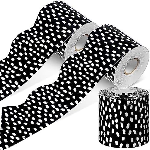 Pack Of 2 PerKoop 2 Roll 131 Feet Bulletin Board Borders Classroom Decorative Bulletin Border Whiteborad Trim Classroom Back to School Decoration(Dots Style,Black Background)