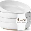 8.3" Pasta Bowls Set of 4, 34 oz Ceramic Salad Bowls, White Serving Plate, Wide and Shallow Bowl for for Fruits, Noodle, Dinner, Housewarming Wedding Christmas Dishwasher and Microwave Safe