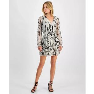 GUESS Women's Dress Sz L Marcelle V-Neck Tie-Waist Chiffon