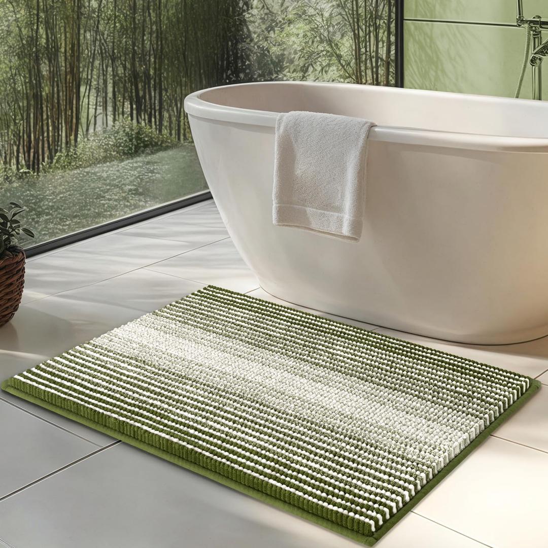 Bathroom Rugs Non Slip-Chenille Bath Mat Shower Rug Soft Water Absorbent Bathmat-Bath Rug in Front of Bathtub Sink Bathroom Floor-Quick Dry Machine Washable-Sage 20" x 32"