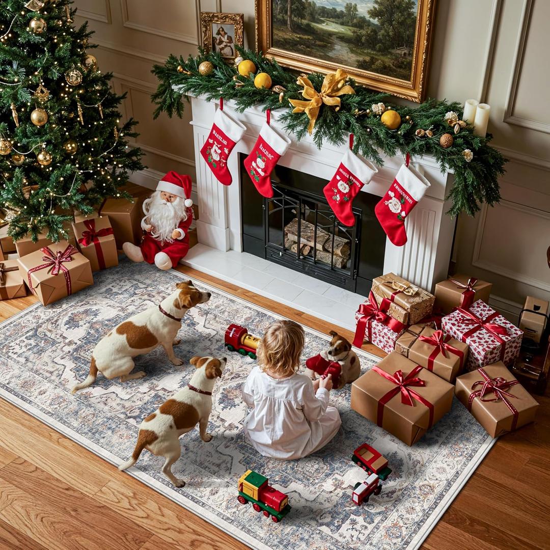 Hallway Washable Runner Rug - 3x6 Kitchen Rugs Entryway Rug Runner Vintage Soft Floor Mat Non Slip Indoor Farmhouse Carpet for Bathroom Living Room Bedroom (3 X 6, Brick)