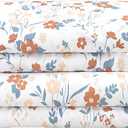 Softan Floral Twin Size Sheet Set, Orange Flower Printed Bed Sheets for Girls, 3-Piece Microfiber Single Fitted Sheet with 15" Deep Pocket & Non-Slip Straps, Patterned Bedding Sheets & Pillowcase Set