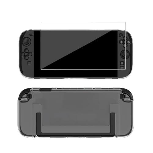Dockable Protective Case Compatible with Switch 2 2025, Transparent PC Case with Tempered Glass Screen Protector Film, Shockproof, Scratch-Resistant, Easy to Install, Accessories for Switch 2