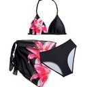 RoseSeek Girl's 3 Piece Floral Swimsuit Halter Triangle Bikini with Skirt