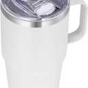 VEGOND 20 oz Tumbler with Handle Lid and Straw, Stainless Steel Insulated Travel Coffee Mug Spill Proof Double Wall Metal Tumbler Cup Keeps Drink Hot and Cold, White 1 Pack