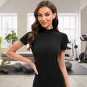 Womens Short Sleeve Workout Shirts Quarter Zip Sweatshirt Athletic Crop Workout Top Yoga Athletic Fit Shirt (Black)