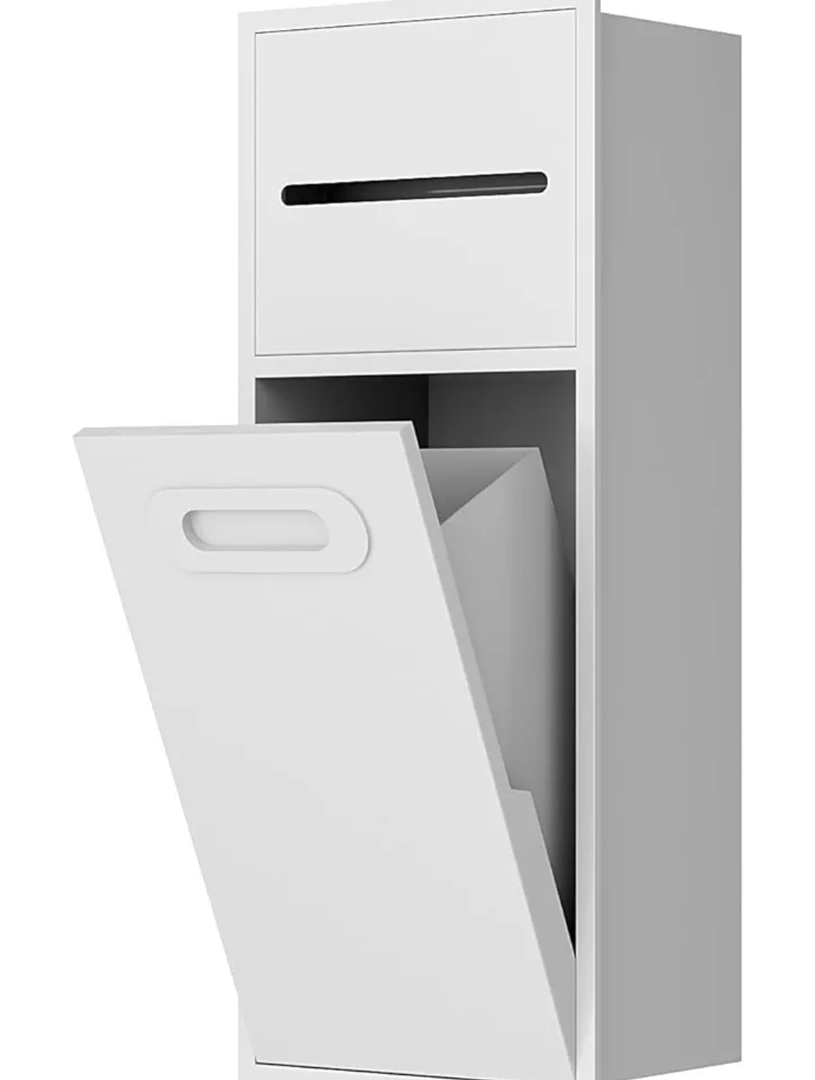 SUPERFLO 3 Gallon Bathroom Trash Can Tilt Out Trash Bin Cabinet, Hidden Trash Can Cabinet Recessed Wall Mounted Stainless Steel with Toilet Paper Holder for Bathroom/Bedroom/Office Renovation, White