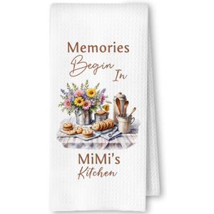 Memories Begin in Mimi's Kitchen Towels, for Mimi Grandma Dish Tea Towels for Kitchen, Grandma Birthday Gifts from Grandkids Decorative Hand Towels, 16x24 Inch