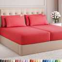 Split King 7 Piece Sheet Set - Comfy Breathable & Cooling - Ultra-Soft Hotel Luxury Bedding Set with 8-16 Inch Deep Pockets - 1 Flat & 2 Fitted Sheet & 4 Pillowcases - Wrinkle Free & Easy Care - Red