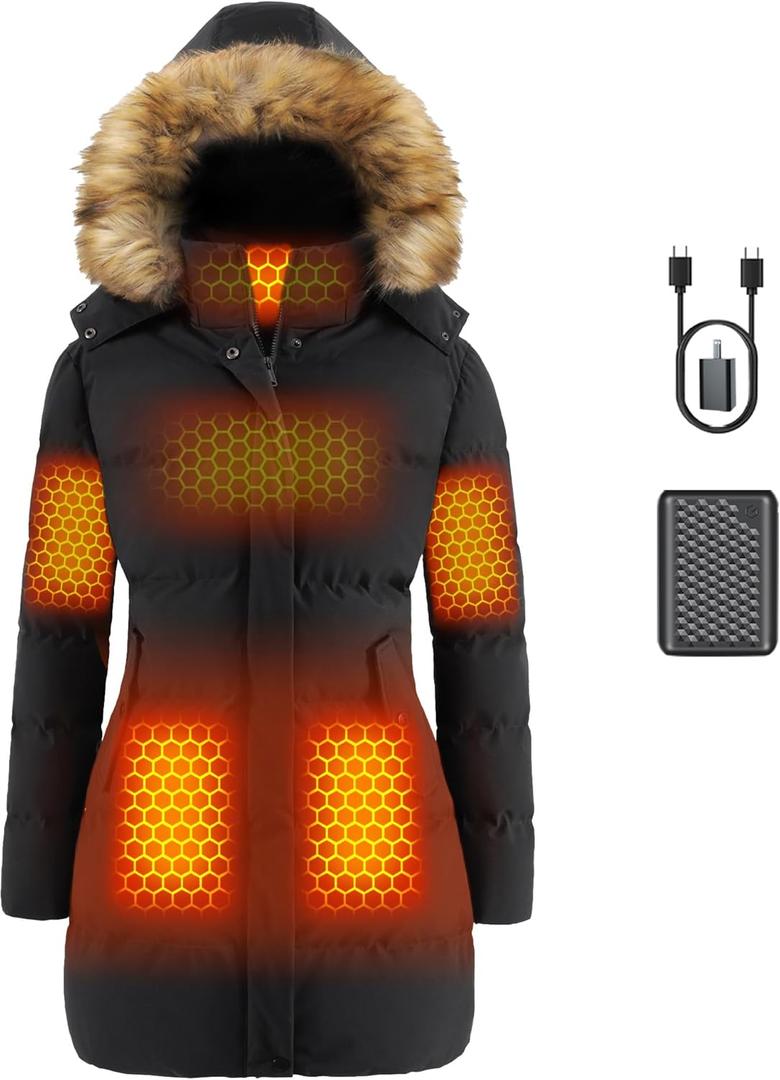 Genovega Graphene Women Heated Jacket 12V Fast Charge 18400mAh Large Capacity (Black, L)